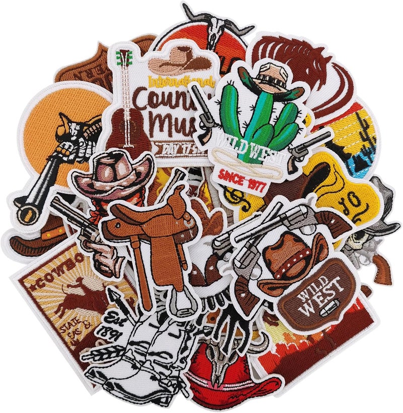 RF-patch 30Pcs Cowboy Iron on Patches, Embroidered Western Iron on/Sew on Patches for Clothes, Hats, Jeans, Dress, Backpacks, Etc - Image 1